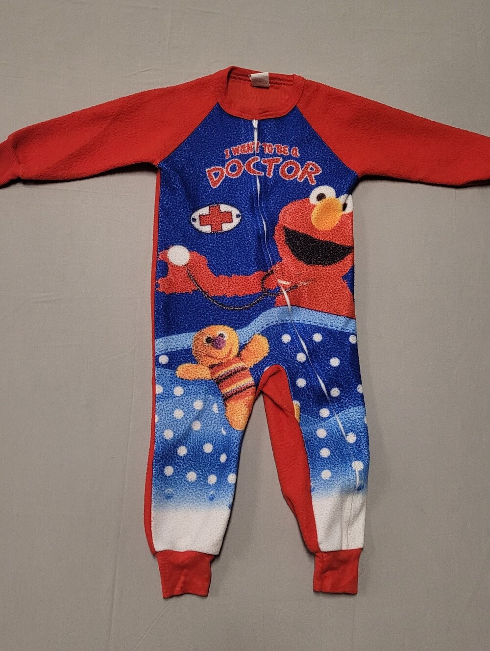 Sesame Street 90s Elmo Doctor 3T Fleece Pajamas One-Piece Red Blue Zip Footless